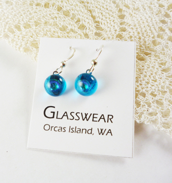 GG-WD104 Fused Glass Round Drop Earrings, Aqua - Click Image to Close